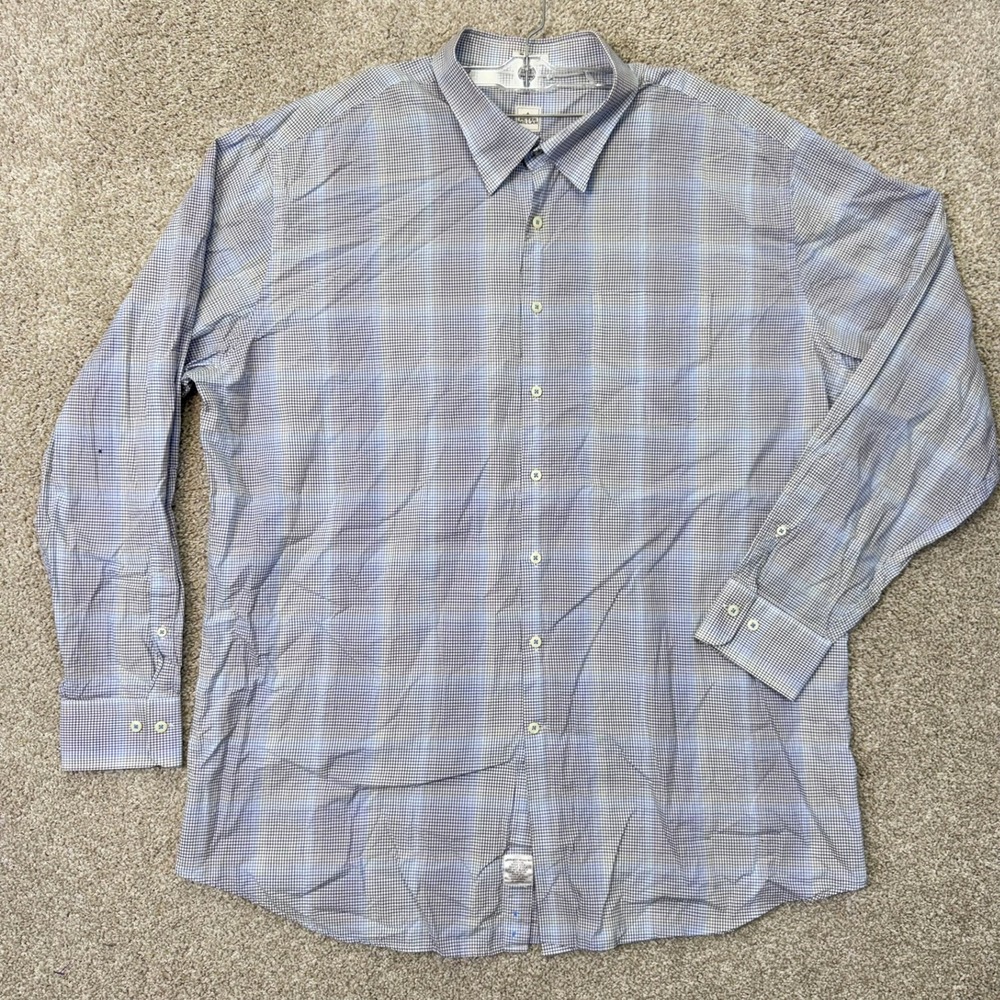 Peter Millar Button Down Mens XXL Tall Blue Check Long Sleeve Cotton Shirt